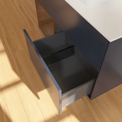 VILLEROY BOCH Toaletní skříňka Finion, s osvětlením, 2 výsuvy, 1000 x 603 x 501 mm, půlnočně modrý matný lak / ořechová dýha / bílé matné sklo #F771GNHG, obrázek 7