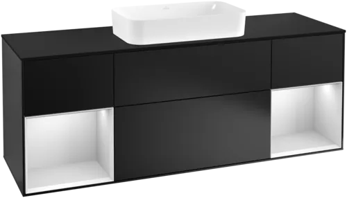 VILLEROY BOCH Toaletní skříňka Finion, s osvětlením, 4 výsuvy, 1600 x 603 x 501 mm, černý matný lak / bílý matný lak / černé matné sklo #F332MTPD