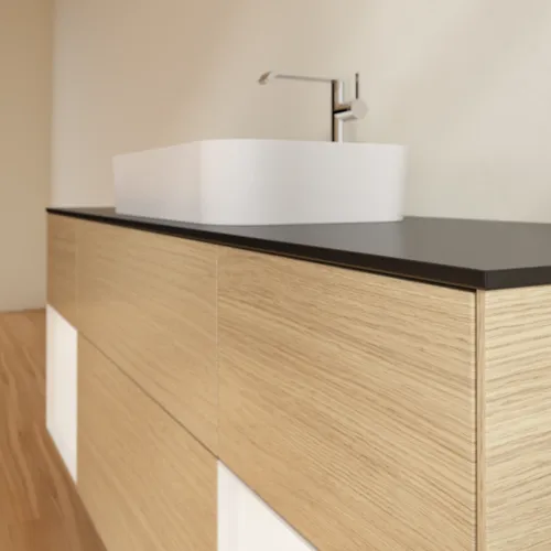 VILLEROY BOCH Toaletní skříňka Finion, s osvětlením, 4 výsuvy, 1600 x 603 x 501 mm, dubová dýha / bílý matný lak / černé matné sklo #F332MTPC, obrázek 6