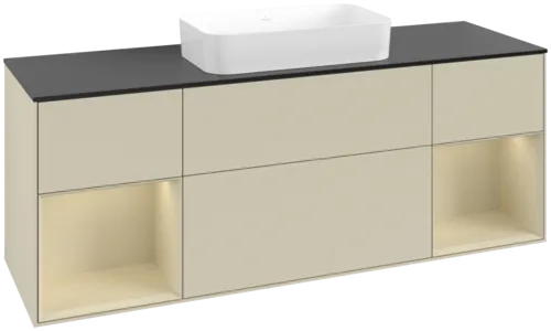 VILLEROY BOCH Toaletní skříňka Finion, s osvětlením, 4 výsuvy, 1600 x 603 x 501 mm, Silk Grey Matt Lacquer / Silk Grey Matt Lacquer / Glass Black Matt #F742HJHJ