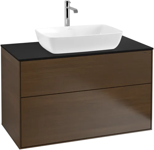 VILLEROY BOCH Toaletní stolek Finion, 2 výsuvy, 1000 x 603 x 501 mm, ořechová dýha / sklo černé matné #F76200GN