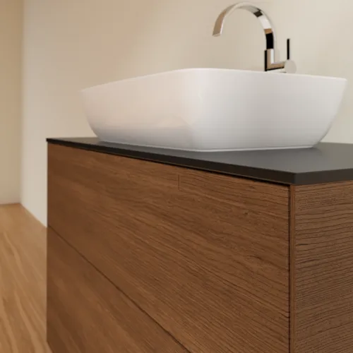 VILLEROY BOCH Toaletní stolek Finion, 2 výsuvy, 1000 x 603 x 501 mm, ořechová dýha / sklo černé matné #F76200GN, obrázek 5