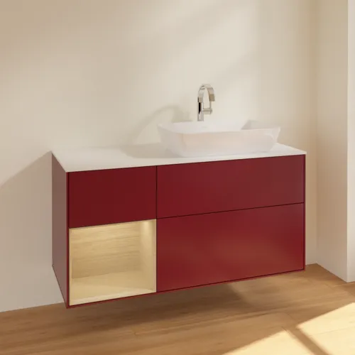 VILLEROY BOCH Toaletní skříňka Finion, s osvětlením, 3 výsuvy, 1200 x 603 x 501 mm, matný lak Peony / dubová dýha / bílé matné sklo #F801PCHB, obrázek 2