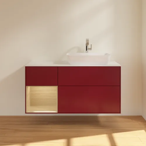 VILLEROY BOCH Toaletní skříňka Finion, s osvětlením, 3 výsuvy, 1200 x 603 x 501 mm, matný lak Peony / dubová dýha / bílé matné sklo #F801PCHB, obrázek 3
