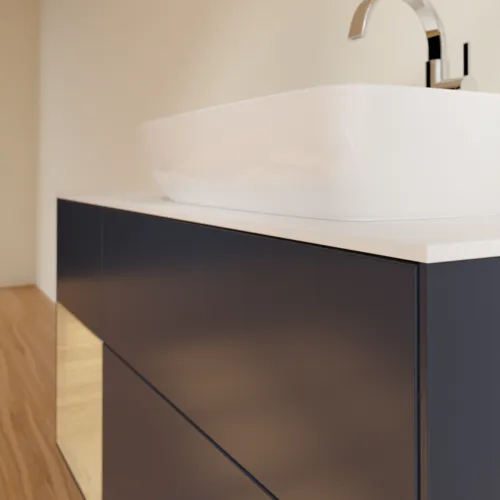 VILLEROY BOCH Toaletní skříňka Finion, s osvětlením, 3 výsuvy, 1200 x 603 x 501 mm, matný lak Midnight Blue / dubová dýha / matné bílé sklo #F801PCHG, obrázek 5