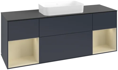 VILLEROY BOCH Toaletní skříňka Finion, s osvětlením, 4 výsuvy, 1600 x 603 x 501 mm, Midnight Blue Matt Lacquer / Silk Grey Matt Lacquer / Glass Black Matt #F742HJHG