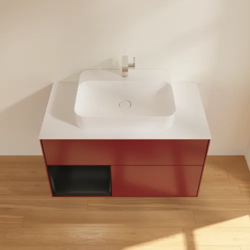 VILLEROY BOCH Toaletní skříňka Finion, s osvětlením, 2 výsuvy, 1000 x 603 x 501 mm, Pivoňka matný lak / Černý matný lak / Sklo bílé matné #F361PDHB, obrázek 4
