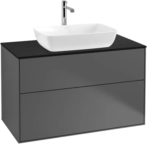 VILLEROY BOCH Toaletní skříňka Finion, 2 výsuvy, 1000 x 603 x 501 mm, antracit matný lak / sklo černé matné #F76200GK
