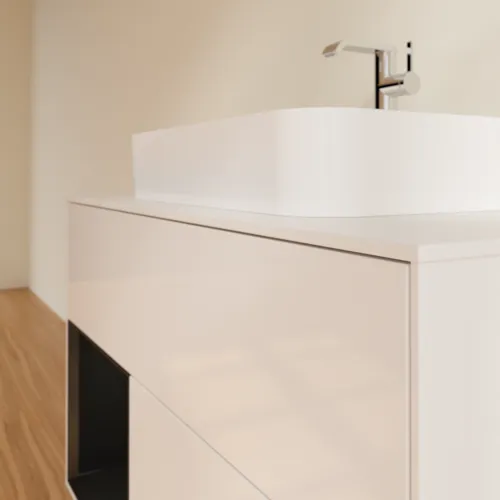 VILLEROY BOCH Umyvadlová skříňka Finion, s osvětlením, 2 výsuvy, 1000 x 603 x 501 mm, lesklý bílý lak / černý matný lak / bílé matné sklo #F361PDGF, obrázek 6