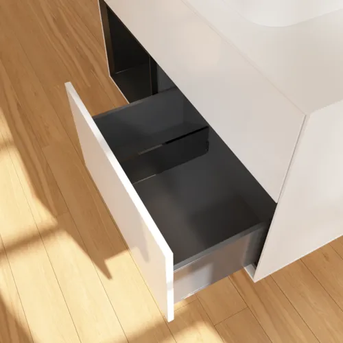 VILLEROY BOCH Umyvadlová skříňka Finion, s osvětlením, 2 výsuvy, 1000 x 603 x 501 mm, lesklý bílý lak / černý matný lak / bílé matné sklo #F361PDGF, obrázek 7