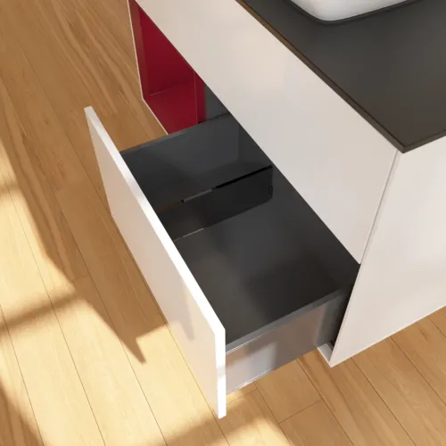 VILLEROY BOCH Toaletní skříňka Finion, s osvětlením, 2 výsuvy, 1000 x 603 x 501 mm, lesklý bílý lak / matný lak Pivoňka / matné černé sklo #F772HBGF, obrázek 7