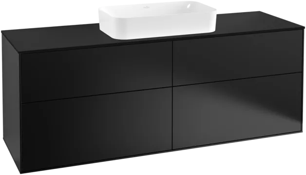 VILLEROY BOCH Toaletní skříňka Finion, 4 výsuvy, 1600 x 603 x 501 mm, černý matný lak / černé matné sklo #F32200PD