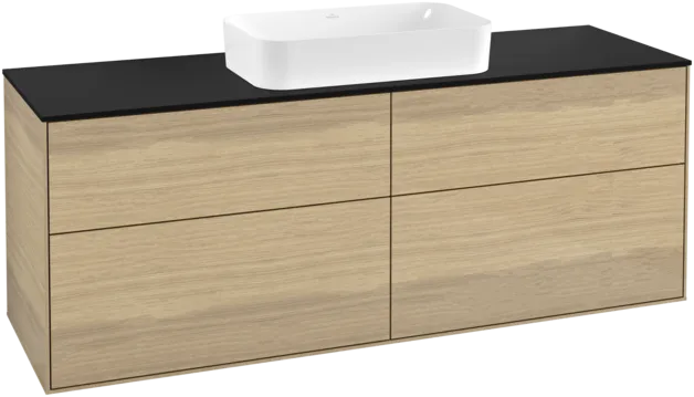 VILLEROY BOCH Toaletní skříňka Finion, 4 výsuvy, 1600 x 603 x 501 mm, dubová dýha / sklo černé matné #F32200PC