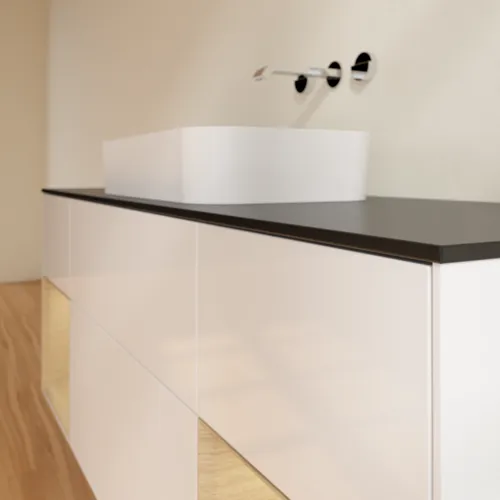 VILLEROY BOCH Toaletní skříňka Finion, s osvětlením, 4 výsuvy, 1600 x 603 x 501 mm, lesklý bílý lak / dubová dýha / černé matné sklo #F742PCGF, obrázek 6