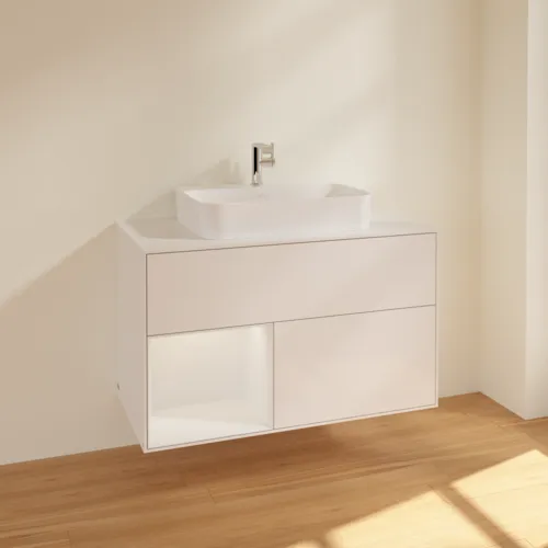 VILLEROY BOCH Toaletní skříňka Finion, s osvětlením, 2 výsuvy, 1000 x 603 x 501 mm, lesklý bílý lak / lesklý bílý lak / sklo bílé matné #F361GFGF, obrázek 2