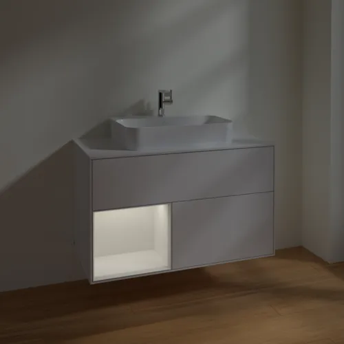 VILLEROY BOCH Toaletní skříňka Finion, s osvětlením, 2 výsuvy, 1000 x 603 x 501 mm, lesklý bílý lak / lesklý bílý lak / sklo bílé matné #F361GFGF, obrázek 5