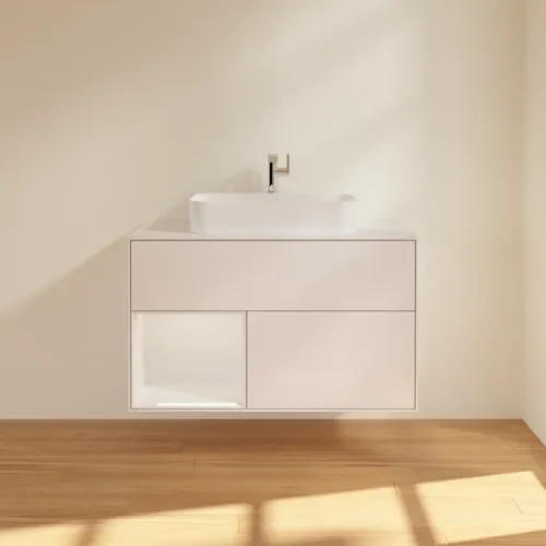 VILLEROY BOCH Toaletní skříňka Finion, s osvětlením, 2 výsuvy, 1000 x 603 x 501 mm, lesklý bílý lak / lesklý bílý lak / sklo bílé matné #F361GFGF, obrázek 3