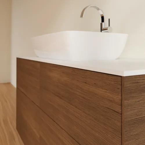 VILLEROY BOCH Toaletní skříňka Finion, 4 výsuvy, 1200 x 603 x 501 mm, ořechová dýha / sklo bílé matné #F79100GN, obrázek 5