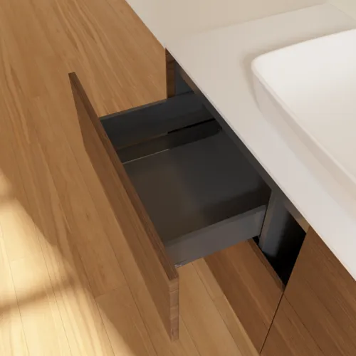 VILLEROY BOCH Toaletní skříňka Finion, 4 výsuvy, 1200 x 603 x 501 mm, ořechová dýha / sklo bílé matné #F79100GN, obrázek 7