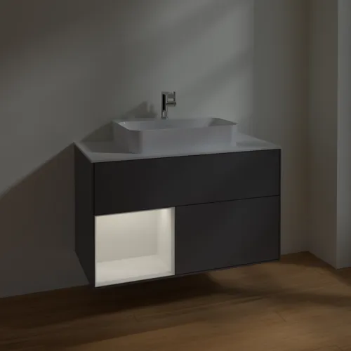 VILLEROY BOCH Toaletní skříňka Finion, s osvětlením, 2 výsuvy, 1000 x 603 x 501 mm, antracit matný lak / lesklý bílý lak / sklo bílé matné #F361GFGK, obrázek 5