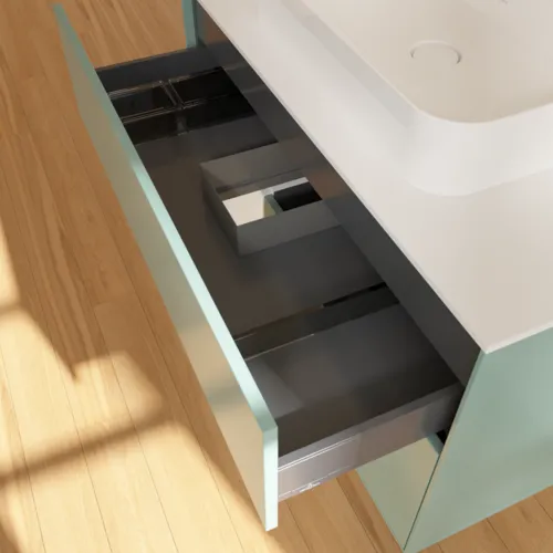 VILLEROY BOCH Toaletní skříňka Finion, s osvětlením, 2 výsuvy, 1000 x 603 x 501 mm, olivový matný lak / lesklý bílý lak / sklo bílé matné #F361GFGM, obrázek 8