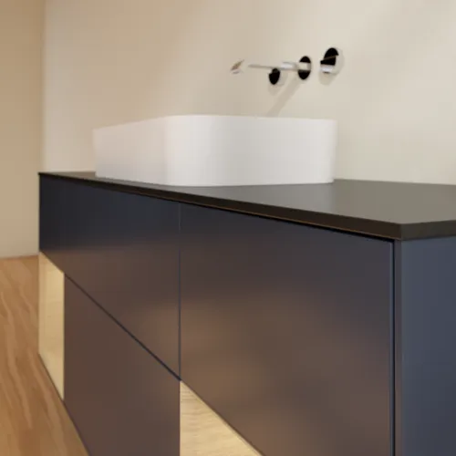 VILLEROY BOCH Toaletní skříňka Finion, s osvětlením, 4 výsuvy, 1600 x 603 x 501 mm, Midnight Blue Matt Lacquer / Dubová dýha / Sklo Black Matt #F742PCHG, obrázek 6