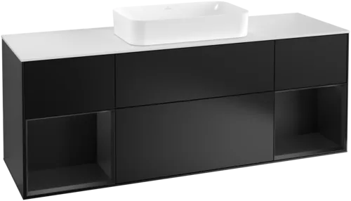 VILLEROY BOCH Toaletní skříňka Finion, s osvětlením, 4 výsuvy, 1600 x 603 x 501 mm, černý matný lak / černý matný lak / sklo bílé matné #F331PDPD