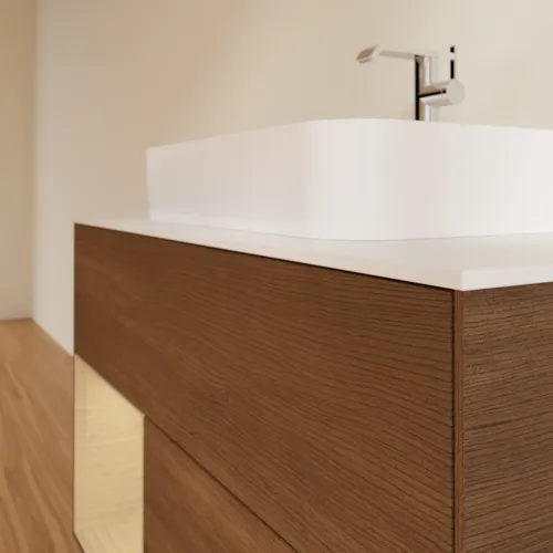 VILLEROY BOCH Umyvadlová skříňka Finion, s osvětlením, 2 výsuvy, 1000 x 603 x 501 mm, ořechová dýha / dubová dýha / sklo bílé matné #F361PCGN, obrázek 6