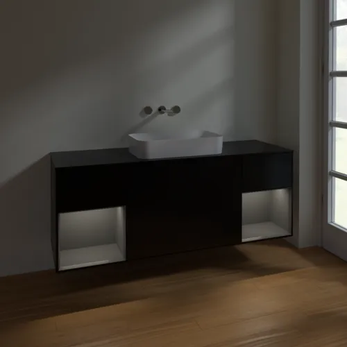 VILLEROY BOCH Toaletní skříňka Finion, s osvětlením, 4 výsuvy, 1600 x 603 x 501 mm, černý matný lak / antracitový matný lak / černé matné sklo #F742GKPD, obrázek 5