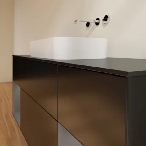 VILLEROY BOCH Toaletní skříňka Finion, s osvětlením, 4 výsuvy, 1600 x 603 x 501 mm, černý matný lak / antracitový matný lak / černé matné sklo #F742GKPD, obrázek 6