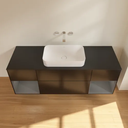 VILLEROY BOCH Toaletní skříňka Finion, s osvětlením, 4 výsuvy, 1600 x 603 x 501 mm, černý matný lak / antracitový matný lak / černé matné sklo #F742GKPD, obrázek 4