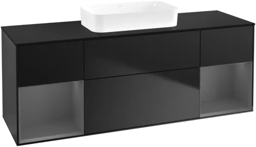 VILLEROY BOCH Toaletní skříňka Finion, s osvětlením, 4 výsuvy, 1600 x 603 x 501 mm, černý matný lak / antracitový matný lak / černé matné sklo #F742GKPD