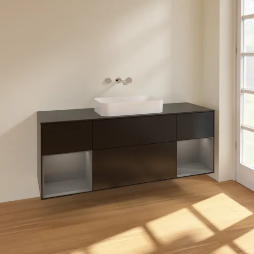 VILLEROY BOCH Toaletní skříňka Finion, s osvětlením, 4 výsuvy, 1600 x 603 x 501 mm, černý matný lak / antracitový matný lak / černé matné sklo #F742GKPD, obrázek 2