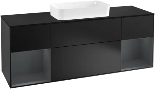 VILLEROY BOCH Toaletní skříňka Finion, s osvětlením, 4 výsuvy, 1600 x 603 x 501 mm, černý matný lak / půlnoční modrý matný lak / černé matné sklo #F332HGPD