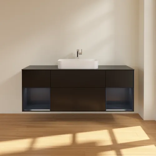 VILLEROY BOCH Toaletní skříňka Finion, s osvětlením, 4 výsuvy, 1600 x 603 x 501 mm, černý matný lak / půlnoční modrý matný lak / černé matné sklo #F332HGPD, obrázek 3