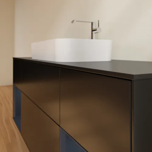 VILLEROY BOCH Toaletní skříňka Finion, s osvětlením, 4 výsuvy, 1600 x 603 x 501 mm, černý matný lak / půlnoční modrý matný lak / černé matné sklo #F332HGPD, obrázek 6