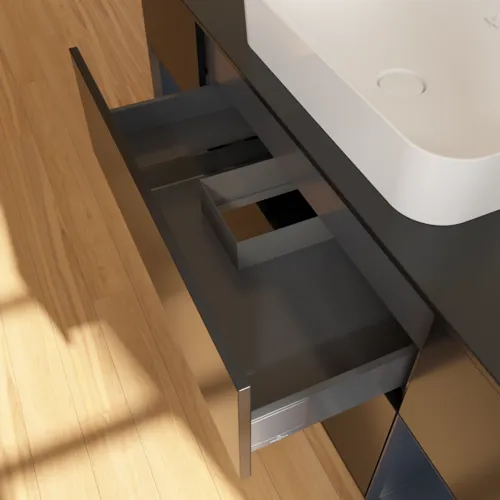 VILLEROY BOCH Toaletní skříňka Finion, s osvětlením, 4 výsuvy, 1600 x 603 x 501 mm, černý matný lak / půlnoční modrý matný lak / černé matné sklo #F332HGPD, obrázek 8