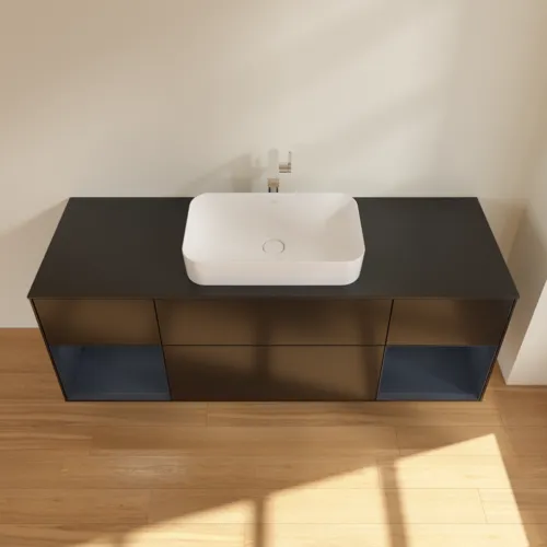 VILLEROY BOCH Toaletní skříňka Finion, s osvětlením, 4 výsuvy, 1600 x 603 x 501 mm, černý matný lak / půlnoční modrý matný lak / černé matné sklo #F332HGPD, obrázek 4