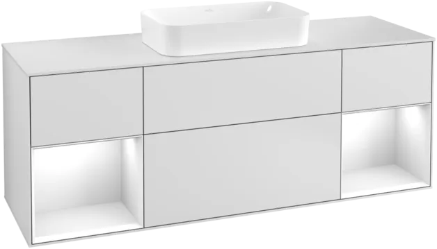 VILLEROY BOCH Toaletní skříňka Finion, s osvětlením, 4 výsuvy, 1600 x 603 x 501 mm, bílý matný lak / bílý lesklý lak / bílé matné sklo #F331GFMT