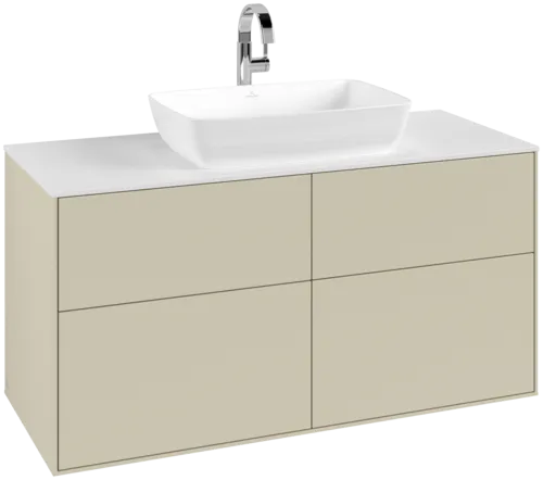 VILLEROY BOCH Toaletní skříňka Finion, 4 výsuvy, 1200 x 603 x 501 mm, hedvábně šedý matný lak / sklo bílé matné #F79100HJ
