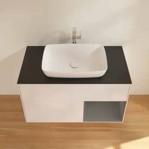 VILLEROY BOCH Toaletní skříňka Finion, s osvětlením, 2 výsuvy, 1000 x 603 x 501 mm, lesklý bílý lak / antracitový matný lak / černé matné sklo #F782GKGF, obrázek 4