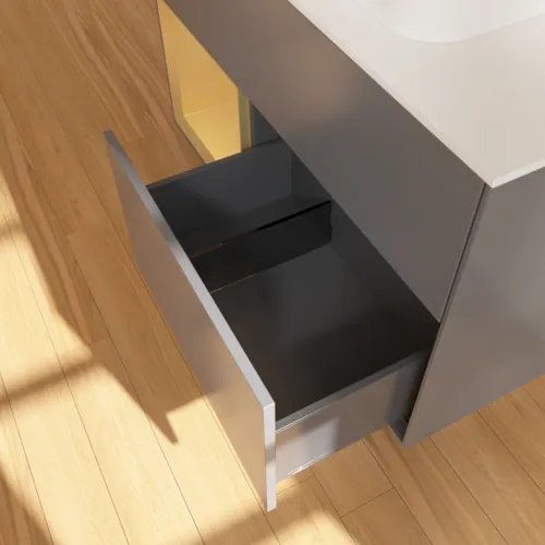 VILLEROY BOCH Toaletní skříňka Finion, s osvětlením, 2 výsuvy, 1000 x 603 x 501 mm, antracitový matný lak / zlatý matný lak / bílé matné sklo #F361HFGK, obrázek 7