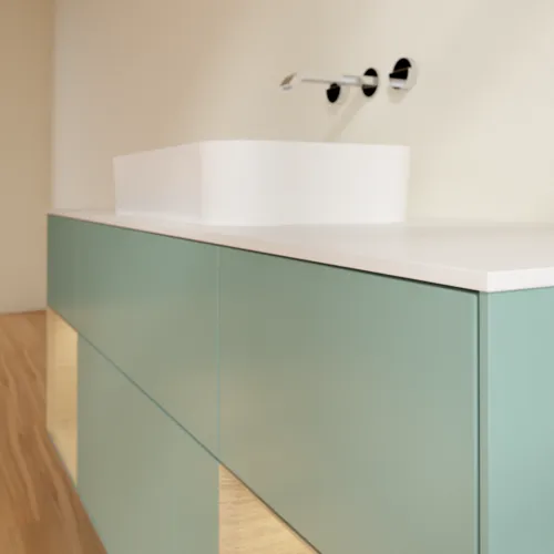 VILLEROY BOCH Toaletní skříňka Finion, s osvětlením, 4 výsuvy, 1600 x 603 x 501 mm, olivový matný lak / dubová dýha / sklo bílé matné #F741PCGM, obrázek 6