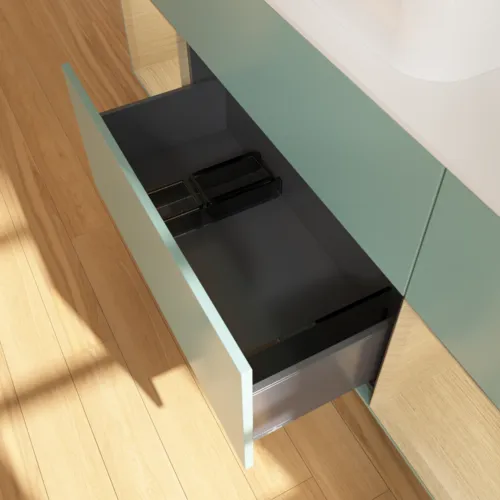 VILLEROY BOCH Toaletní skříňka Finion, s osvětlením, 4 výsuvy, 1600 x 603 x 501 mm, olivový matný lak / dubová dýha / sklo bílé matné #F741PCGM, obrázek 7