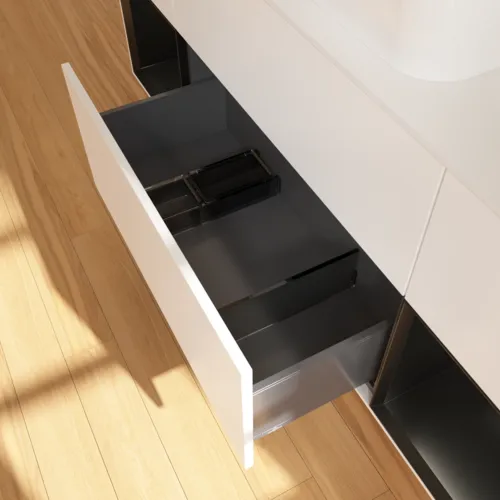 VILLEROY BOCH Toaletní skříňka Finion, s osvětlením, 4 výsuvy, 1600 x 603 x 501 mm, bílý matný lak / černý matný lak / bílé matné sklo #F331PDMT, obrázek 7