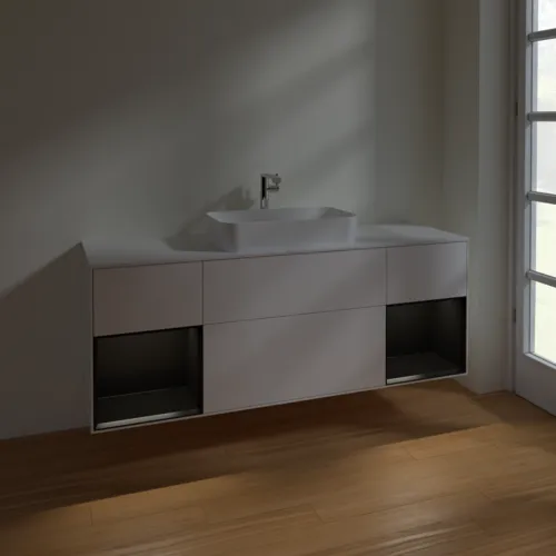 VILLEROY BOCH Toaletní skříňka Finion, s osvětlením, 4 výsuvy, 1600 x 603 x 501 mm, bílý matný lak / černý matný lak / bílé matné sklo #F331PDMT, obrázek 5