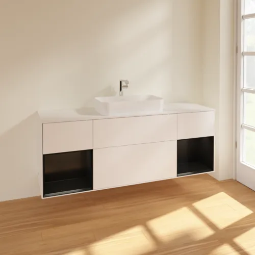VILLEROY BOCH Toaletní skříňka Finion, s osvětlením, 4 výsuvy, 1600 x 603 x 501 mm, bílý matný lak / černý matný lak / bílé matné sklo #F331PDMT, obrázek 2