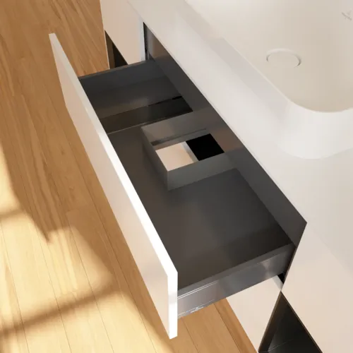 VILLEROY BOCH Toaletní skříňka Finion, s osvětlením, 4 výsuvy, 1600 x 603 x 501 mm, bílý matný lak / černý matný lak / bílé matné sklo #F331PDMT, obrázek 8
