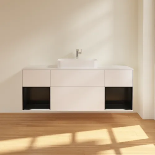 VILLEROY BOCH Toaletní skříňka Finion, s osvětlením, 4 výsuvy, 1600 x 603 x 501 mm, bílý matný lak / černý matný lak / bílé matné sklo #F331PDMT, obrázek 3