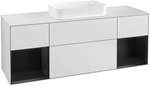 VILLEROY BOCH Toaletní skříňka Finion, s osvětlením, 4 výsuvy, 1600 x 603 x 501 mm, bílý matný lak / černý matný lak / bílé matné sklo #F331PDMT